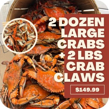 2 dozen Large Male Crabs + 2 lbs. Blue Crab Claws
